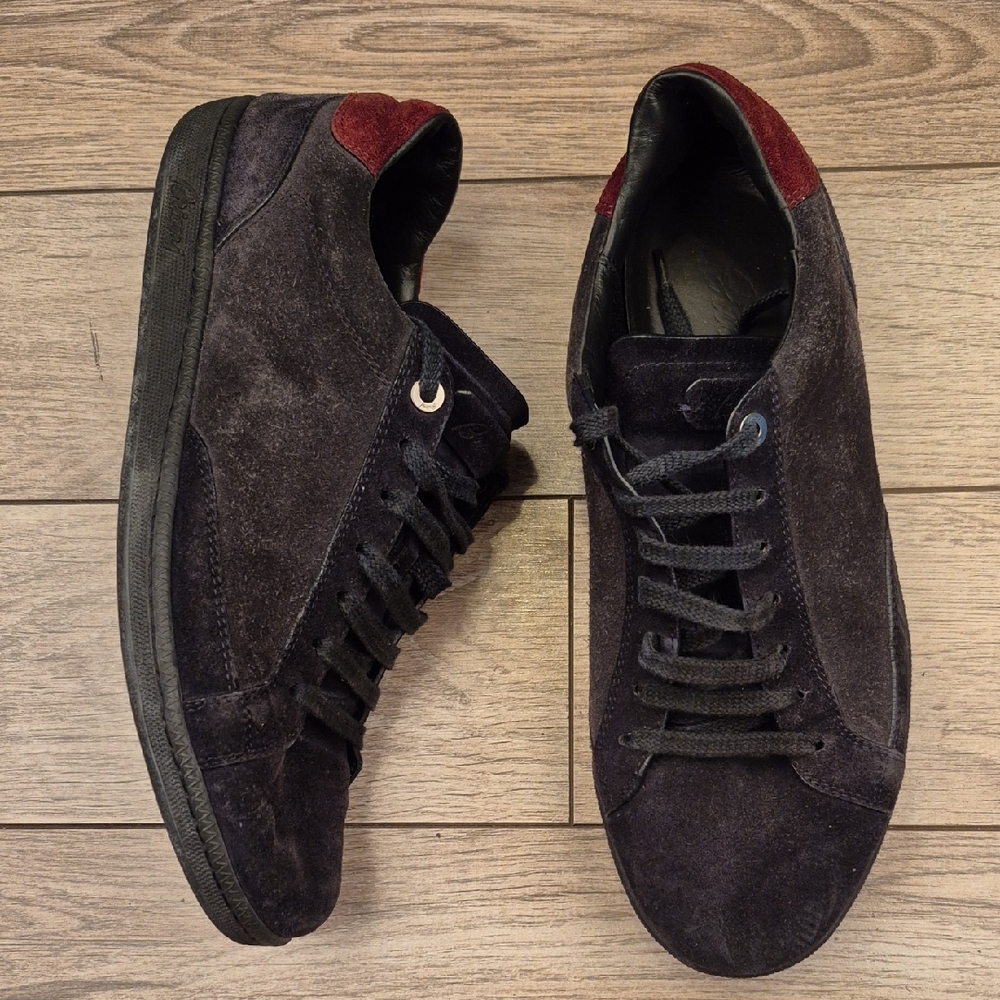 BRIONI Italy Black Dark Grey Red Leather Low Top Sneakers Mens Tennis Shoes Sz 7